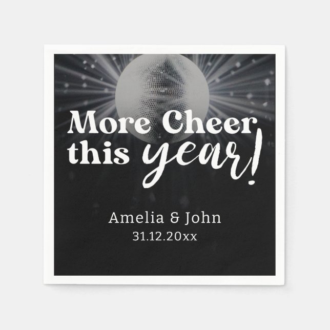 Elegant Black Silver White New Year's Eve Wedding Napkin (Front)