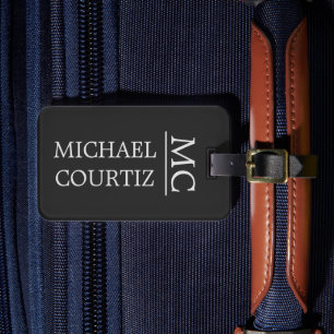 Elegant black simple Monogrammed personalise Luggage Tag