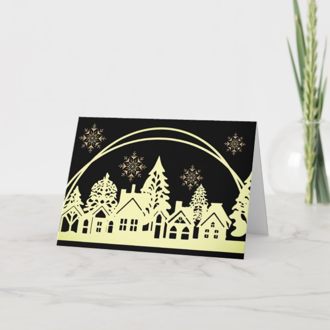 Elegant Black Simple Personalise Season's Greeting Holiday Card (Front)