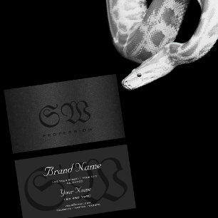 Elegant Black Snake Pattern Dark Colours Monogram Business Card