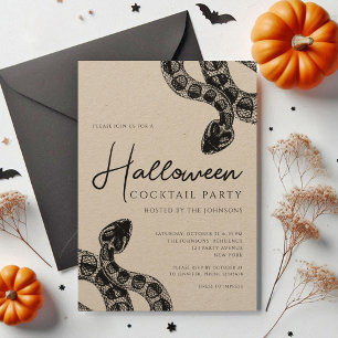 Elegant Black Snakes Cocktail Party Halloween Invitation