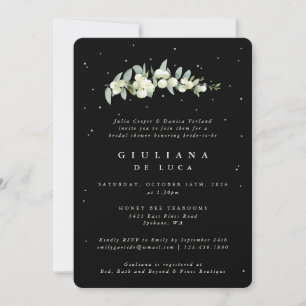 Elegant Black Snowberry+Eucalyptus Bridal Shower Invitation