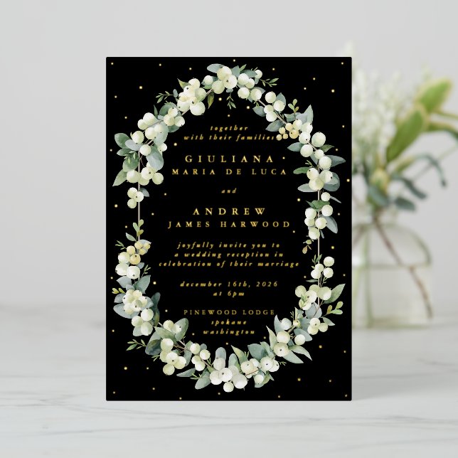 Elegant Black Snowberry+Eucalyptus Reception Only (Standing Front)