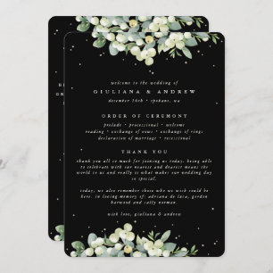 Elegant Black Snowberry+Eucalyptus Winter Wedding Program