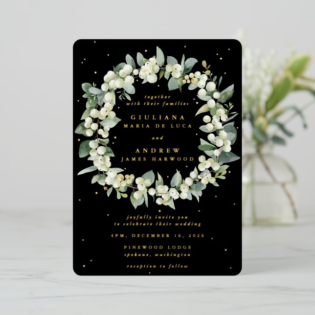 Elegant Black Snowberry+Eucalyptus Wreath Wedding (Standing Front)