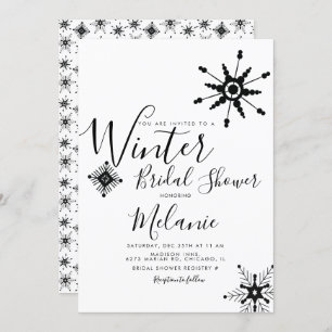 Elegant Black Snowflake Christmas Bridal Shower Invitation
