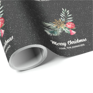 Elegant Black Snowflake Christmas Script Wrapping Paper