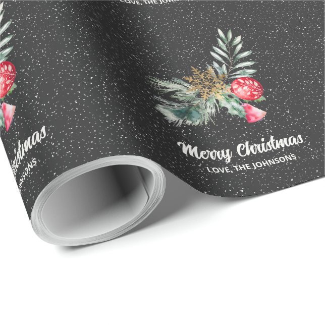 Elegant Black Snowflake Christmas Script Wrapping Paper (Roll Corner)