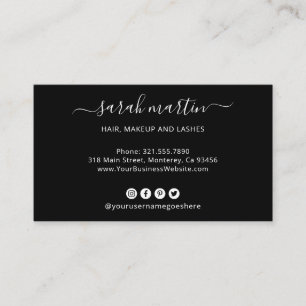 Elegant Black Social Media Icons Modern Business Card