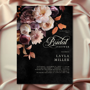 Elegant Black Soft Fall Floral Script Shower Invitation