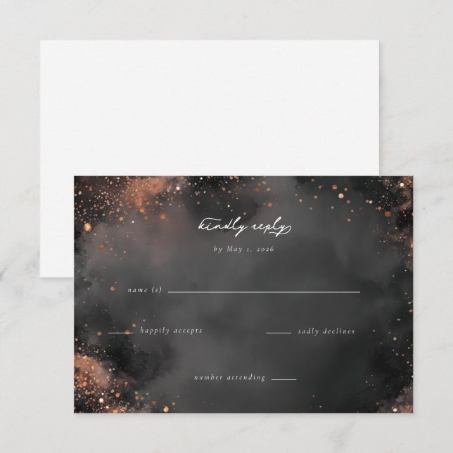 Elegant Black Sparkling Smoke RSVP Card (Front/Back)