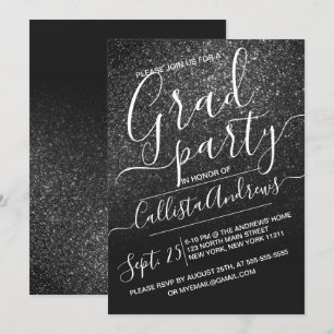Elegant Black Sparkly Glitter Ombre Graduation Invitation