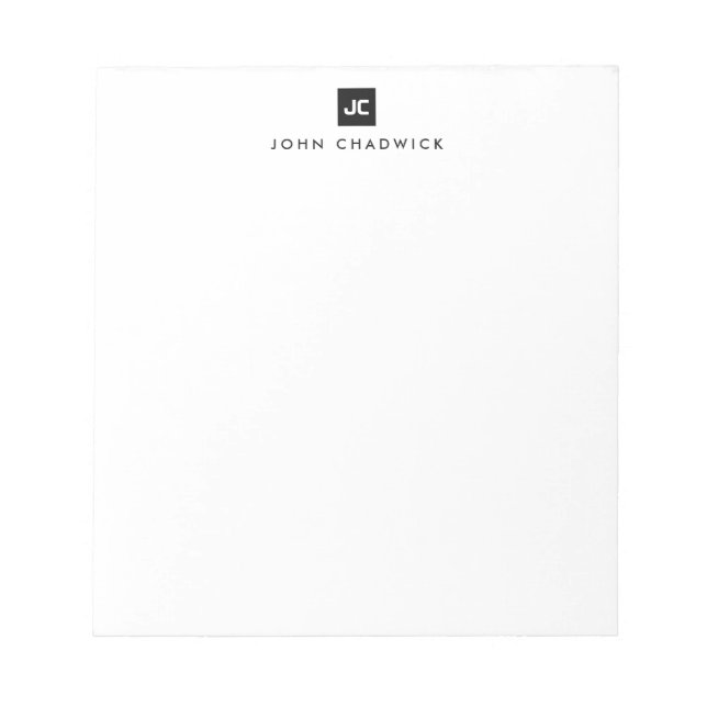 Elegant Black Square Bold Two Monogram Initial Notepad (Front)
