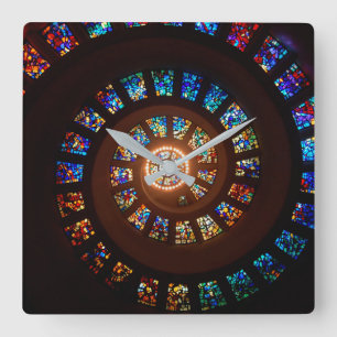 Elegant Black Stained Glass Swirl Pattern Square Wall Clock