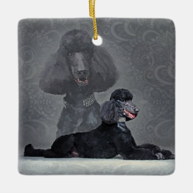 Elegant Black Standard Poodle Composition Ceramic Ornament (Front)