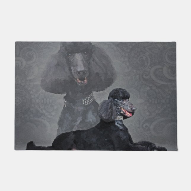 Elegant Black Standard Poodle Composition Doormat (Front)