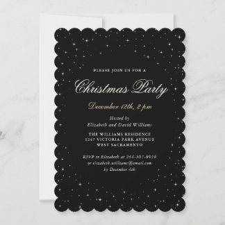 Elegant Black Starry Christmas Party Invitation