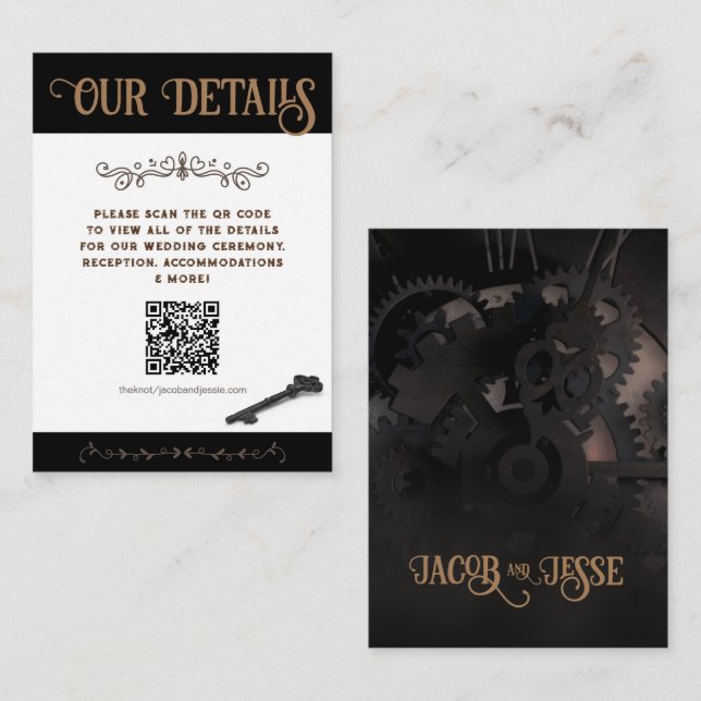 Elegant Black Steampunk RSVP Card (Front/Back)