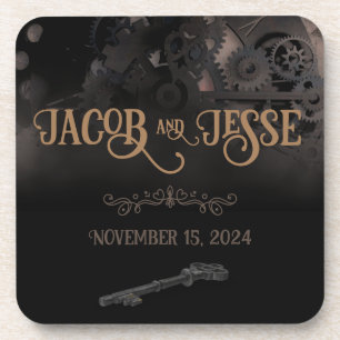 Elegant Black Steampunk Wedding Coaster