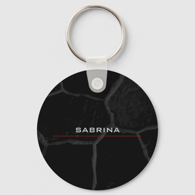 Elegant Black Stone Minimalist Stylish Modern Key Ring (Front)