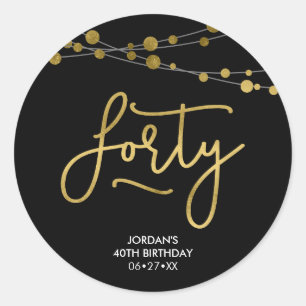 Elegant Black Strings of Lights 40th Birthday Classic Round Sticker