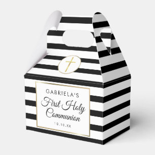 Elegant Black Stripe Gold First Holy Communion Favour Box