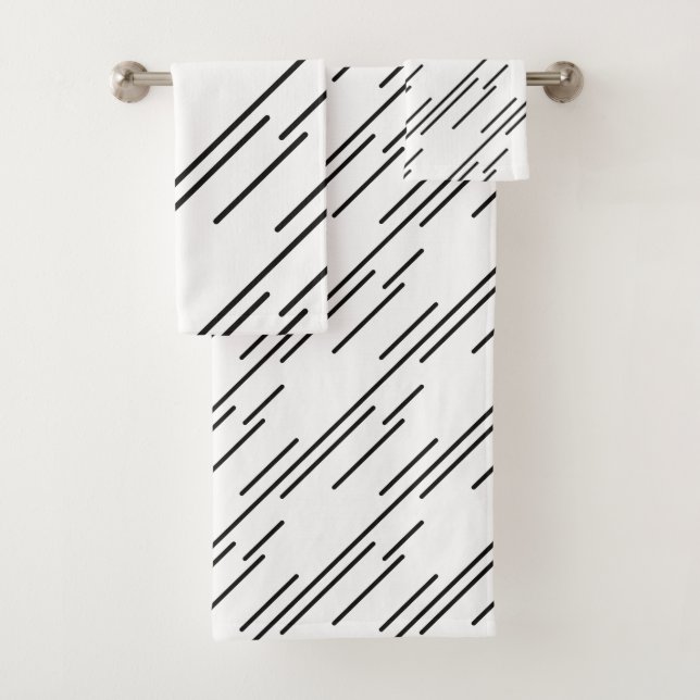 Elegant Black Stripes Pattern White Bath Towel Set (Insitu)