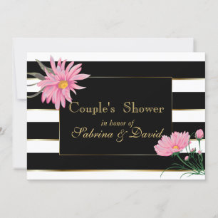 Elegant Black Stripes Pink Floral Couple's  Shower Invitation
