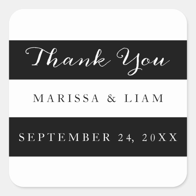 Elegant Black Stripes Wedding Thank You Stickers (Front)