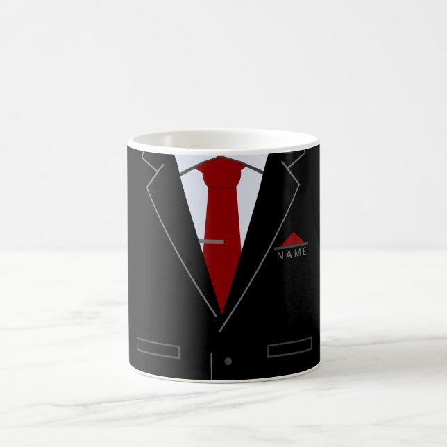 Elegant Black Suit & Red Neck Tie - Personalised Coffee Mug (Center)