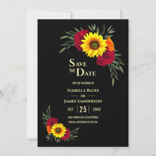 Elegant Black Sunflower Burgundy Rose Wedding Save Save The Date