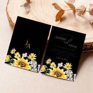 Elegant Black Sunflower Monogram Floral Wedding Invitation