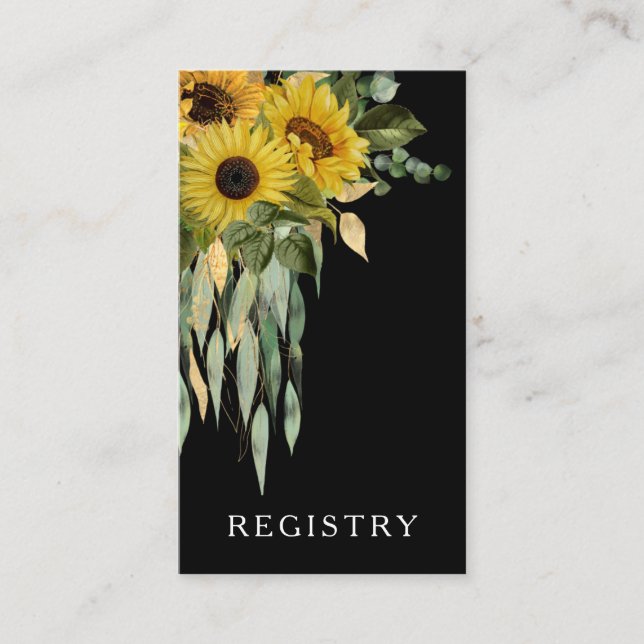 Elegant Black Sunflower Wedding Registry Enclosure Card (Front)