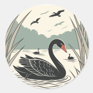 Elegant Black Swan  Classic Round Sticker