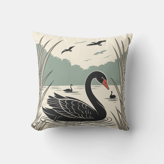 Elegant Black Swan  Cushion (Front)