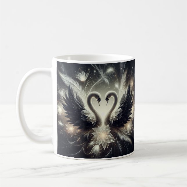 Elegant Black Swan Feathers Coffee Mug (Left)