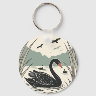 Elegant Black Swan  Key Ring