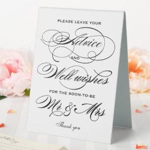 Elegant Black Swash Bridal Shower Advice Sign