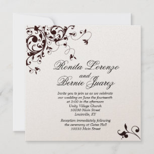 Elegant Black Swirl - Metallic champagne paper Invitation