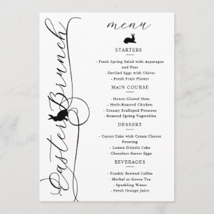 Elegant Black Swirls And Bunnies Easter Brunch Menu
