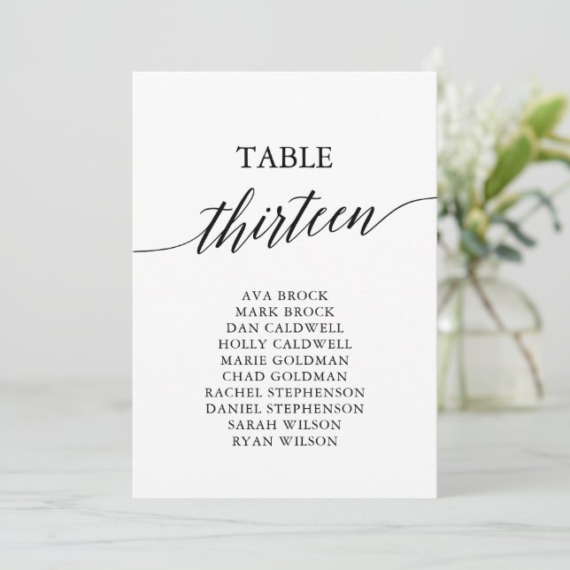 Elegant Black Table Number 13 Seating Chart (Standing Front)