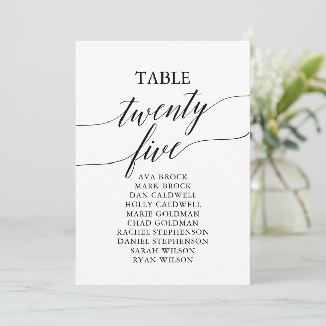Elegant Black Table Number 25 Seating Chart (Standing Front)