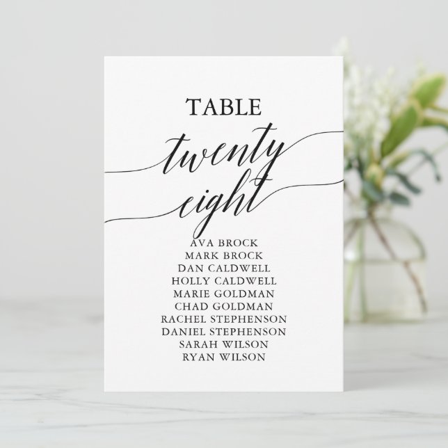 Elegant Black Table Number 28 Seating Chart (Standing Front)