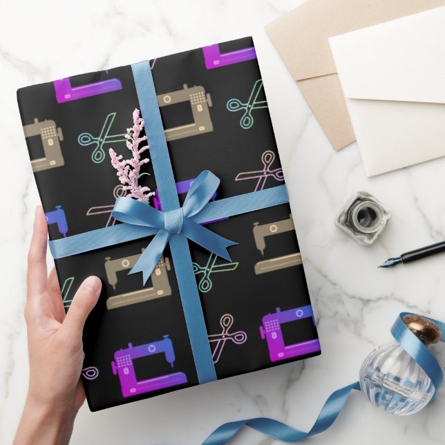 Elegant Black Tailor's Sewing Machine Scissors  Wrapping Paper (Gifting)