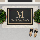 Elegant Black Tan Custom Monogram Initial Doormat<br><div class="desc">Freshen up your home's entrance with this elegant custom monogram doormat in neutral black and natural tan colors. Note,  colors can be modified. Personalize with your family's last name in script and a serif style monogram initial. Design includes a simple framed border.</div>
