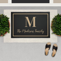 Elegant Black Tan Custom Monogram Initial Doormat
