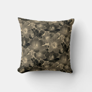 Elegant Black & Tan Floral Pattern Cushion