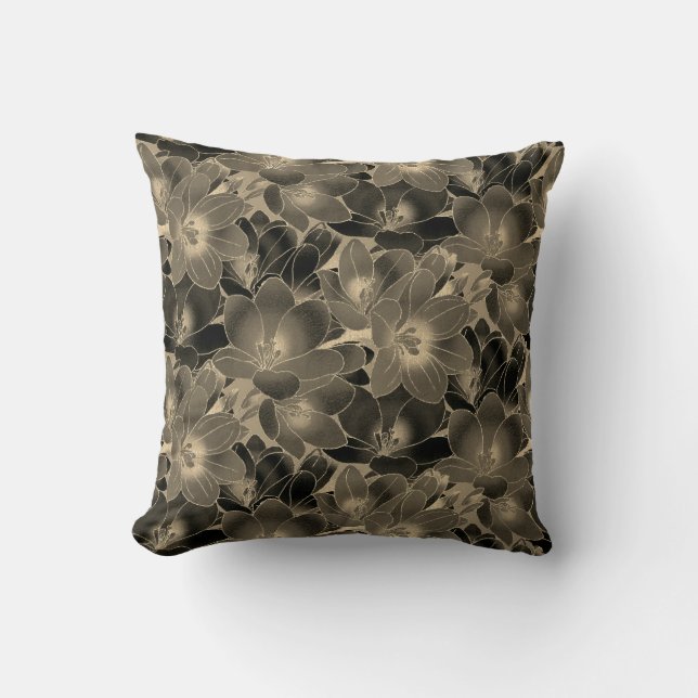 Elegant Black & Tan Floral Pattern Cushion (Front)
