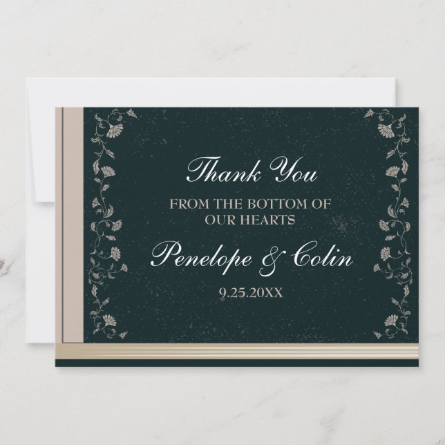 Elegant Black Tan Library Book Cover Wedding Thank You Card (Front)