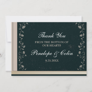 Elegant Black Tan Library Book Cover Wedding Thank You Card